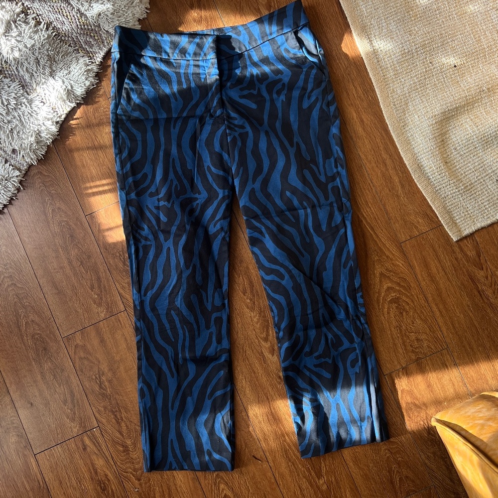 Y2K Blue Zebra Print Cropped Pants